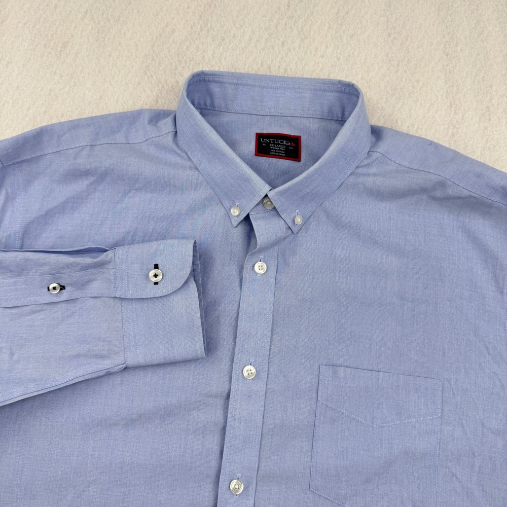 UNTUCKit Mens XXL Wrinkle Free Long Sleeve Button Down Business Blue Casual